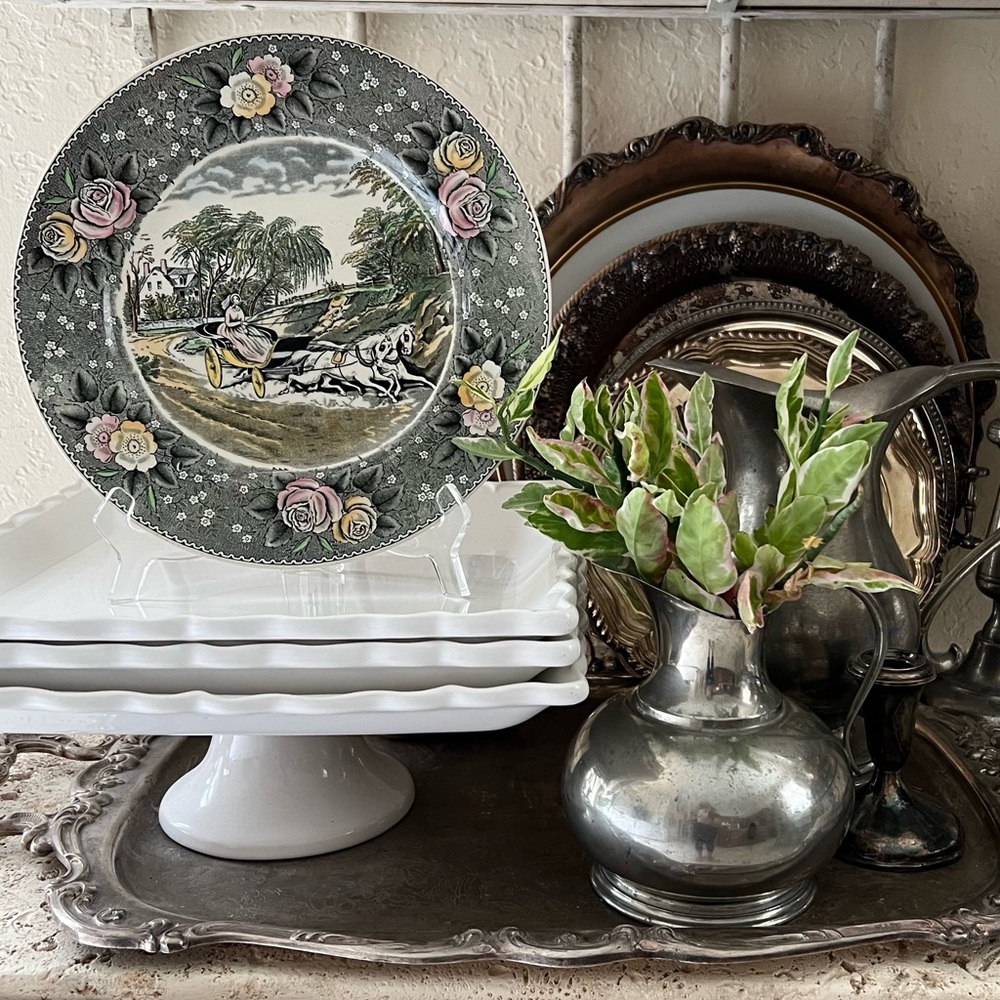 Vintage Dinner Plate Currier & Ives Adams China Star of the Road